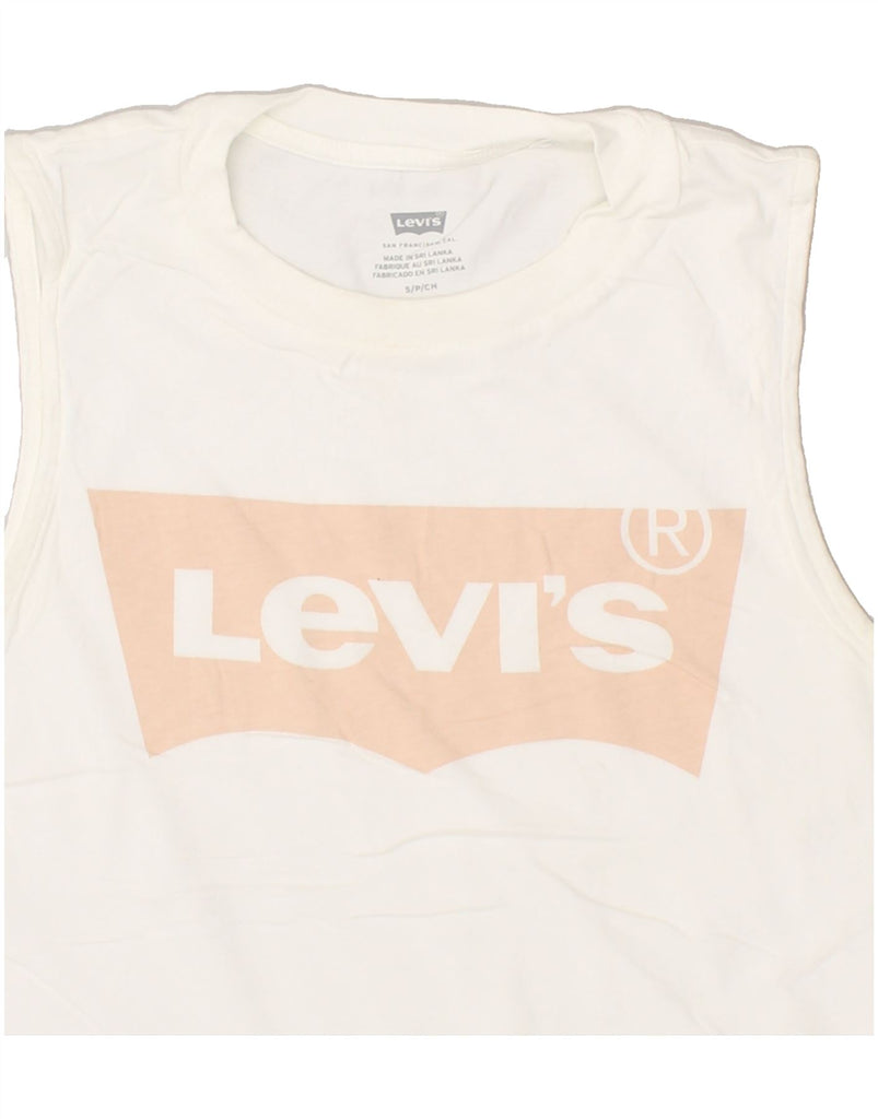 LEVI'S Womens Graphic Vest Top UK 10 Small White | Vintage Levi's | Thrift | Second-Hand Levi's | Used Clothing | Messina Hembry 