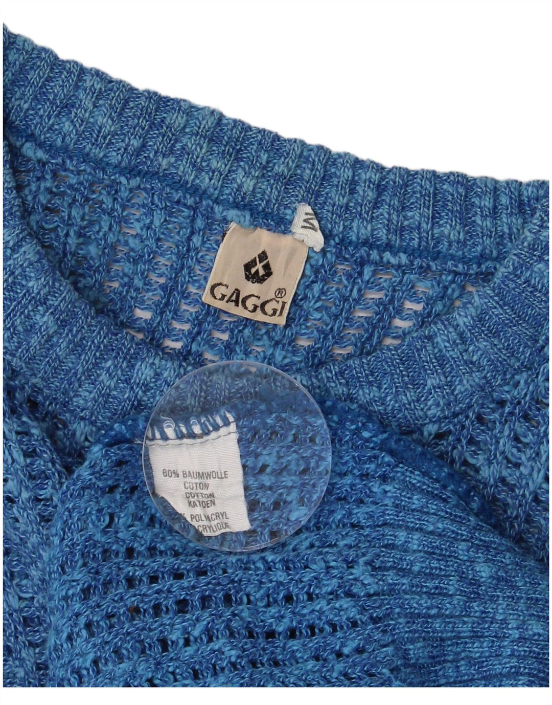 VINTAGE Mens Crew Neck Jumper Sweater Medium Blue Flecked Cotton