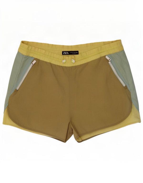 Zara Womens Sport Shorts UK 12 Medium Khaki Colourblock Nylon