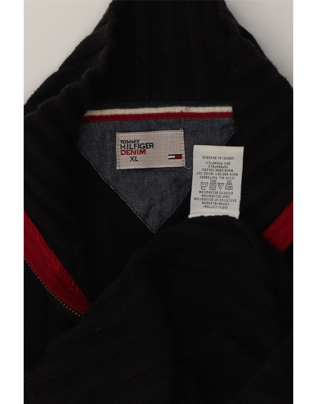 Tommy Hilfiger Mens Cardigan Sweater XL Black Cotton