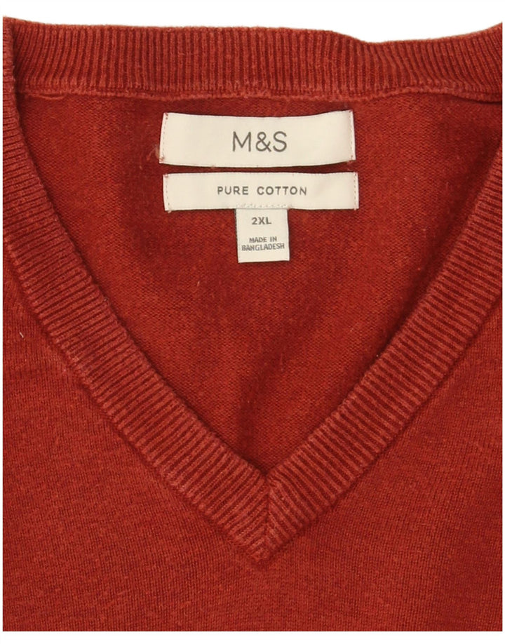 Marks & Spencer Mens V-Neck Jumper Sweater 2XL Maroon Cotton
