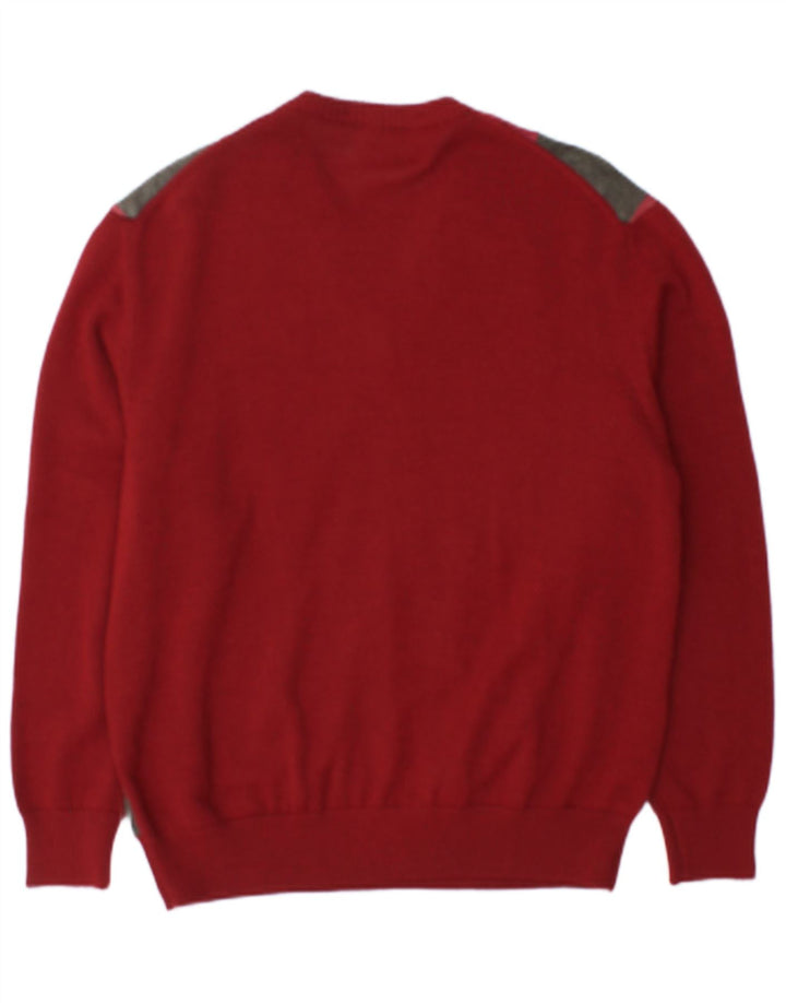 Vintage Mens V-Neck Jumper Sweater IT 48 Medium Burgundy Argyle/Diamond