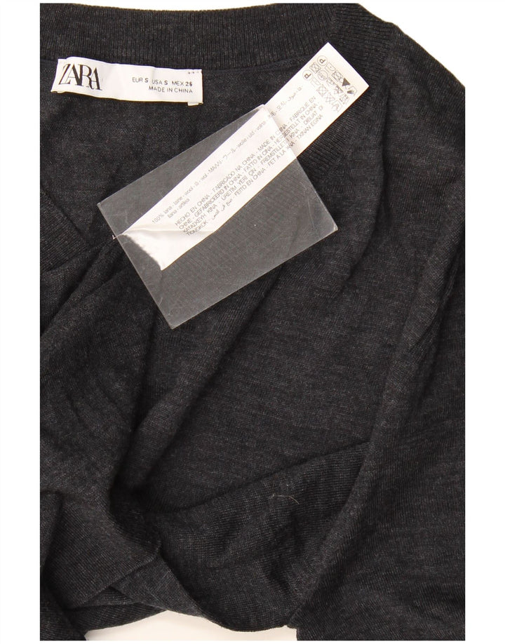 Zara Womens V-Neck Jumper Sweater UK 10 Small Navy Blue Wool