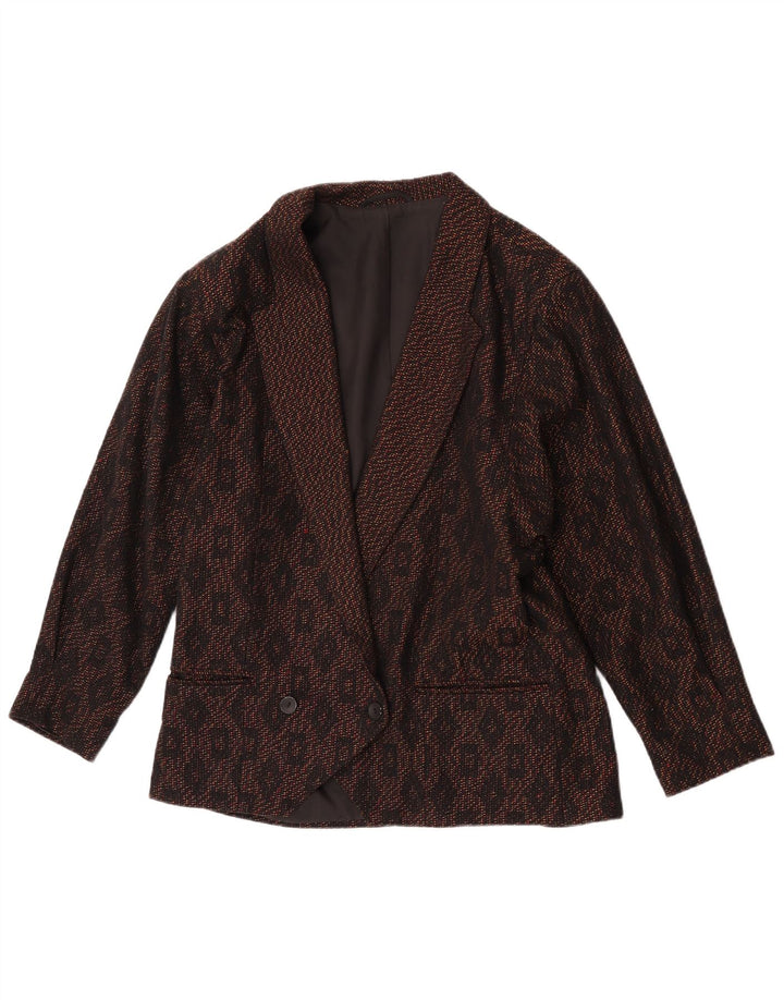 Vintage Womens Double Breasted Blazer Jacket UK 16 Large Brown Animal Print