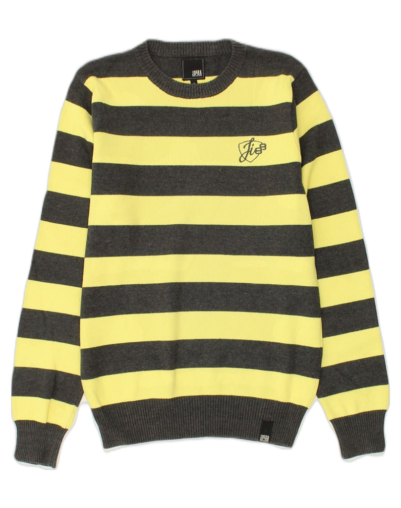 JACK & JONES Mens Crew Neck Jumper Sweater Small Yellow Striped Cotton | Vintage Jack & Jones | Thrift | Second-Hand Jack & Jones | Used Clothing | Messina Hembry 