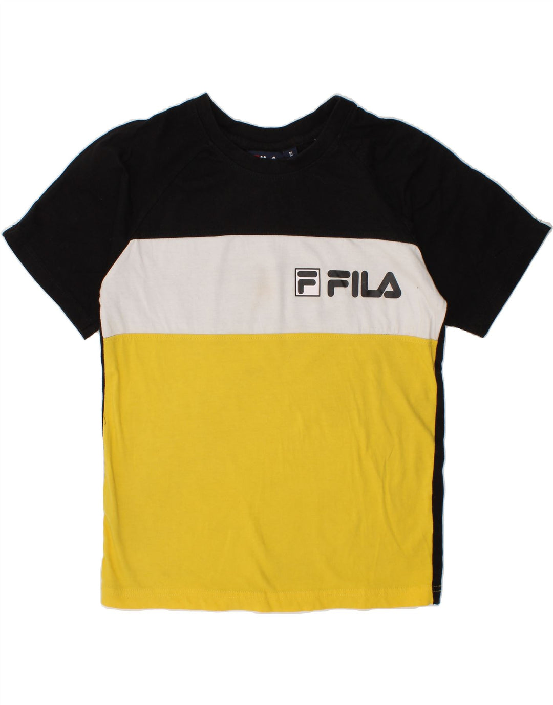 FILA Boys Graphic T-Shirt Top 9-10 Years Black Colourblock Vintage Fila and Second-Hand Fila from Messina Hembry 