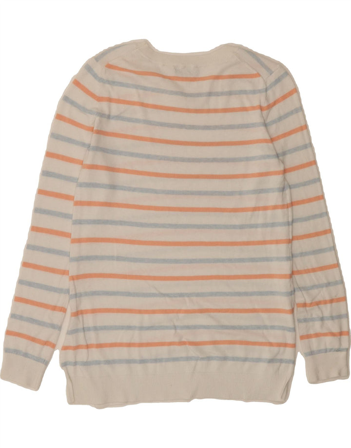 TOMMY HILFIGER Womens Crew Neck Jumper Sweater UK 12 Medium White Striped Vintage Tommy Hilfiger and Second-Hand Tommy Hilfiger from Messina Hembry 