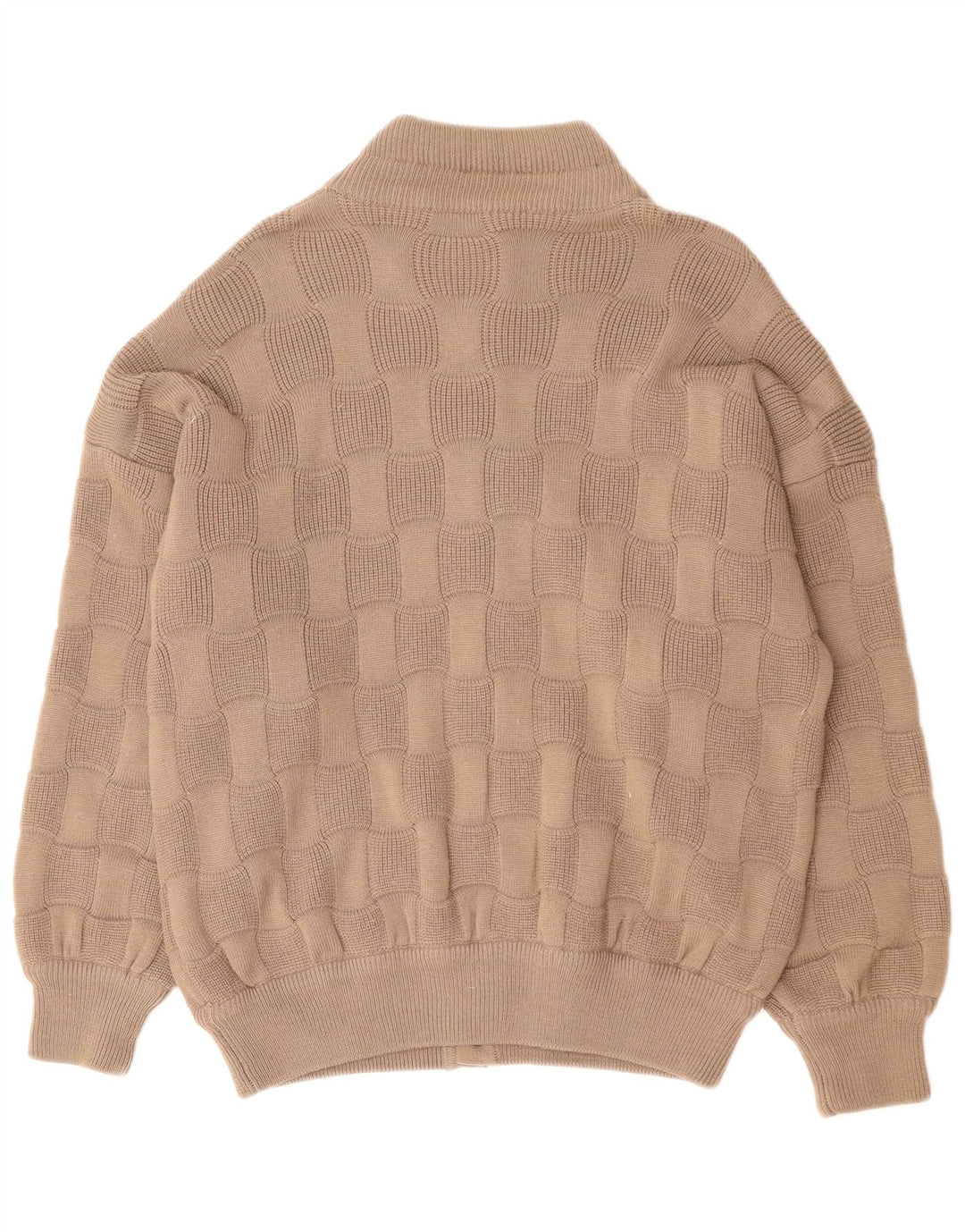 Vintage Mens Cardigan Sweater Large Beige Geometric Polyacrylic