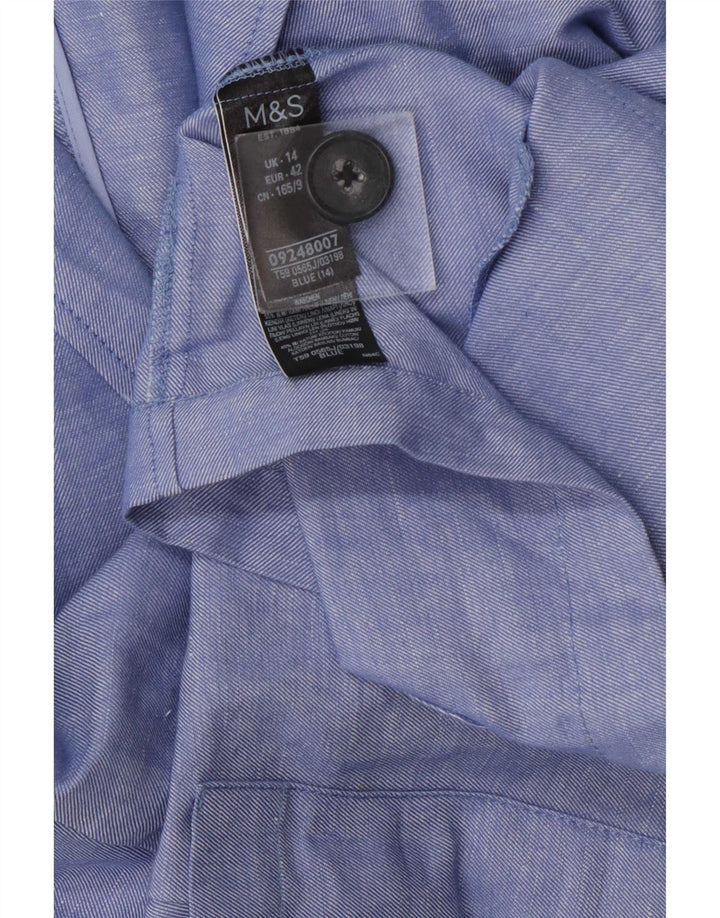 Marks & Spencer Womens 2 Button Blazer Jacket UK 14 Large Blue Linen