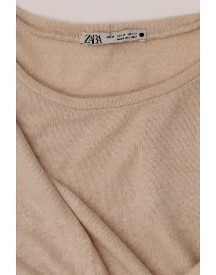 Zara Womens Crop Top Long Sleeve UK 14 Medium Beige