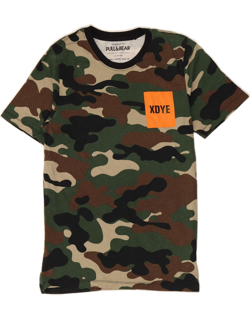 PULL & BEAR Mens T-Shirt Top UK 38 Medium Green Camouflage Cotton Vintage Pull & Bear and Second-Hand Pull & Bear from Messina Hembry 