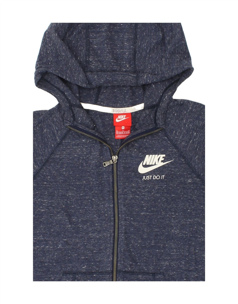 NIKE Boys Zip Hoodie Sweater 13-14 Years XL Navy Blue Flecked Cotton Vintage Nike and Second-Hand Nike from Messina Hembry 