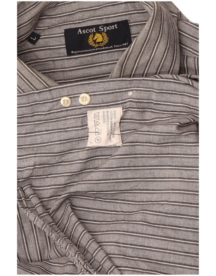 ASCOT SPORTS Mens Shirt Large Grey Striped Cotton