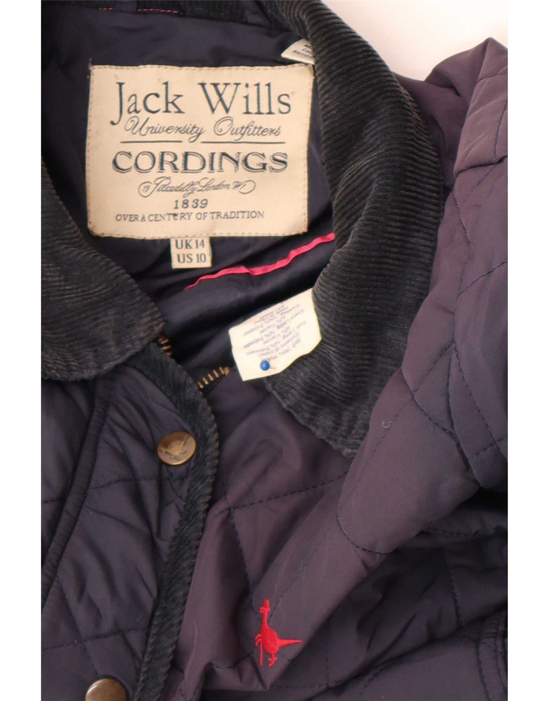 Jack Wills Womens Quilted Jacket UK 14 Large Navy Blue Nylon