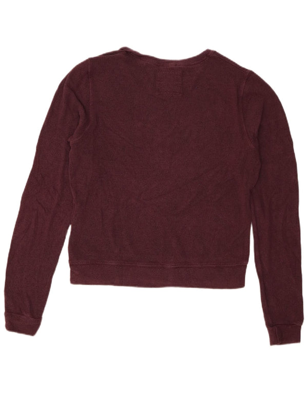 Superdry Womens Crop Sweatshirt Jumper UK 10 Small Burgundy Viscose