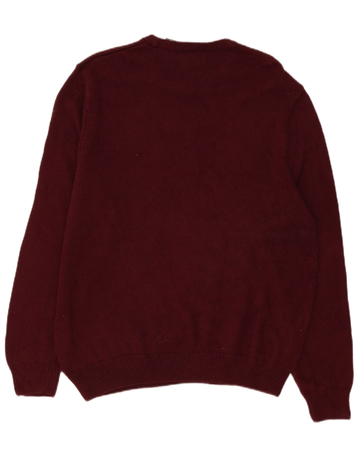 Chaps Mens Crew Neck Jumper Sweater XL Burgundy Cotton
