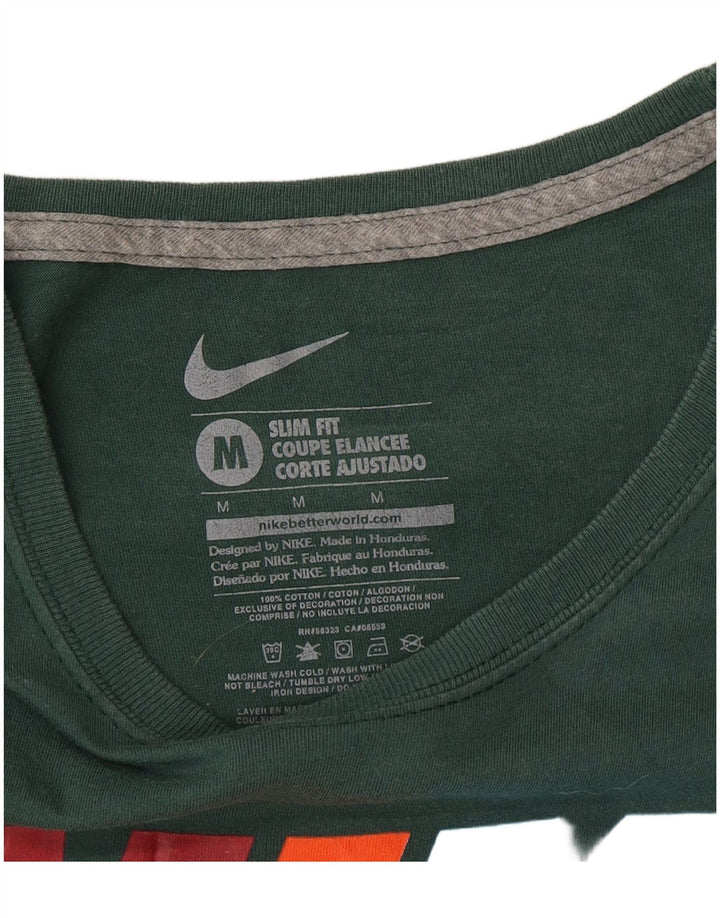 Nike Womens Slim Fit Graphic T-Shirt Top UK 12 Medium Green Cotton