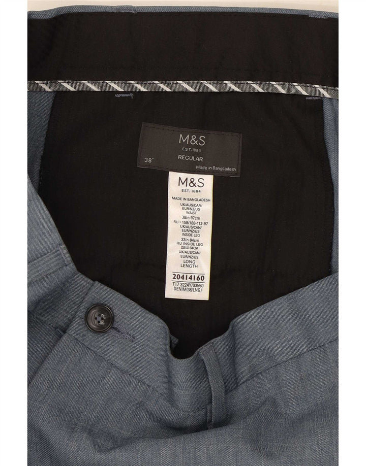 Marks & Spencer Mens Regular Chino Trousers W38 L33 Blue Polyester