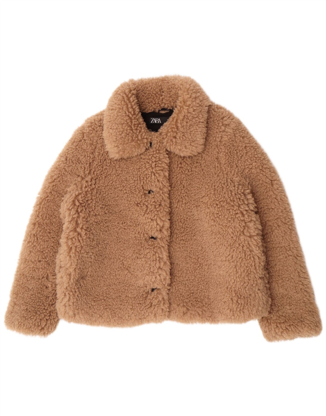 Zara Womens Teddy Bear Oversized Faux Fur Jacket UK 16 Large Beige