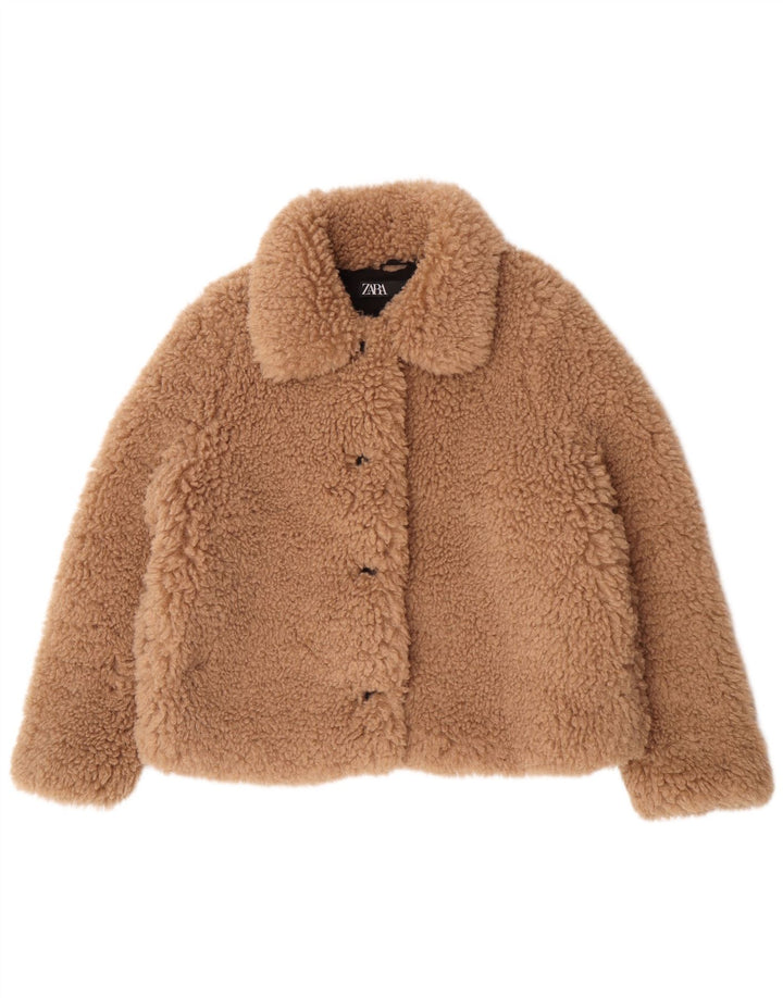 Zara Womens Teddy Bear Oversized Faux Fur Jacket UK 16 Large Beige