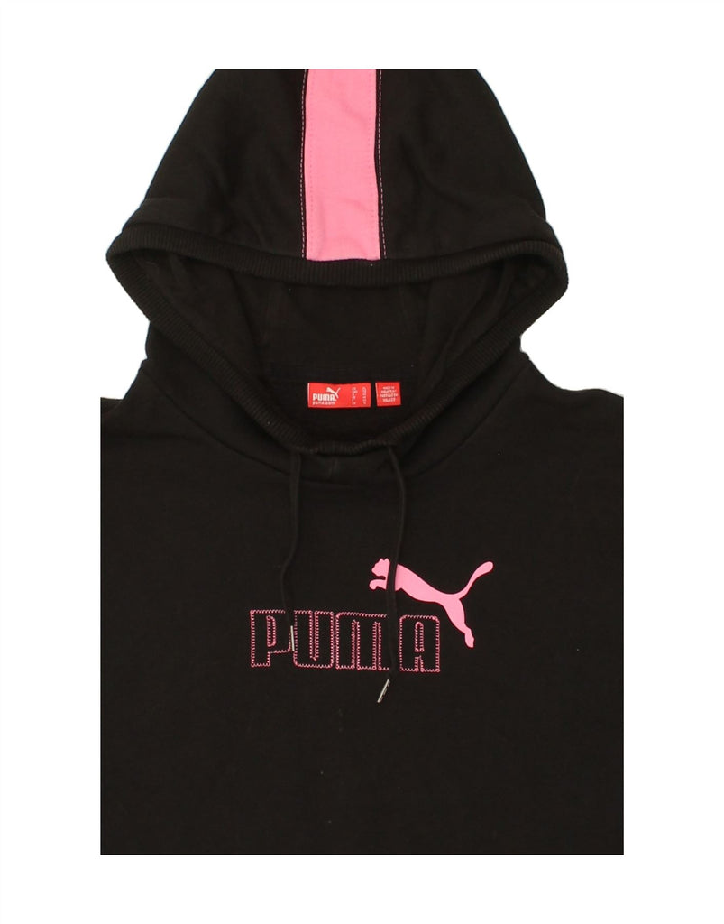 PUMA Womens Graphic Hoodie Jumper UK 16 Large Black Colourblock Cotton Vintage Puma and Second-Hand Puma from Messina Hembry 