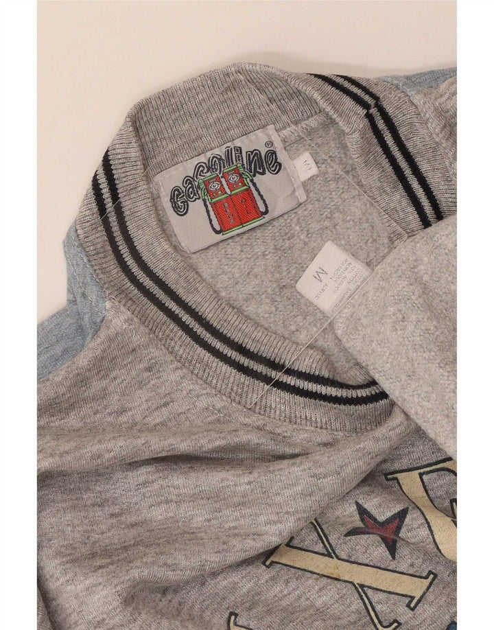 Vintage Mens Graphic Sweatshirt Jumper Medium Grey Colourblock Cotton
