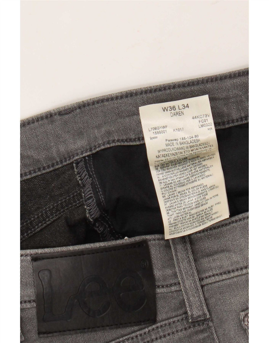 Lee Mens Daren Slim Jeans W36 L34 Grey Cotton