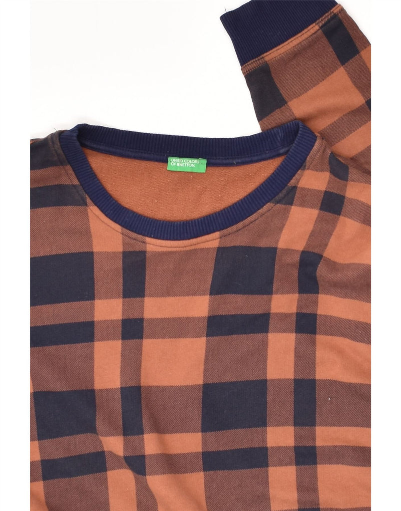 BENETTON Mens Sweatshirt Jumper 2XL Brown Check Cotton | Vintage Benetton | Thrift | Second-Hand Benetton | Used Clothing | Messina Hembry 