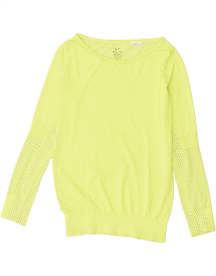 NIKE Womens Dri Fit Top Long Sleeve UK 10 Small Green Polyester
