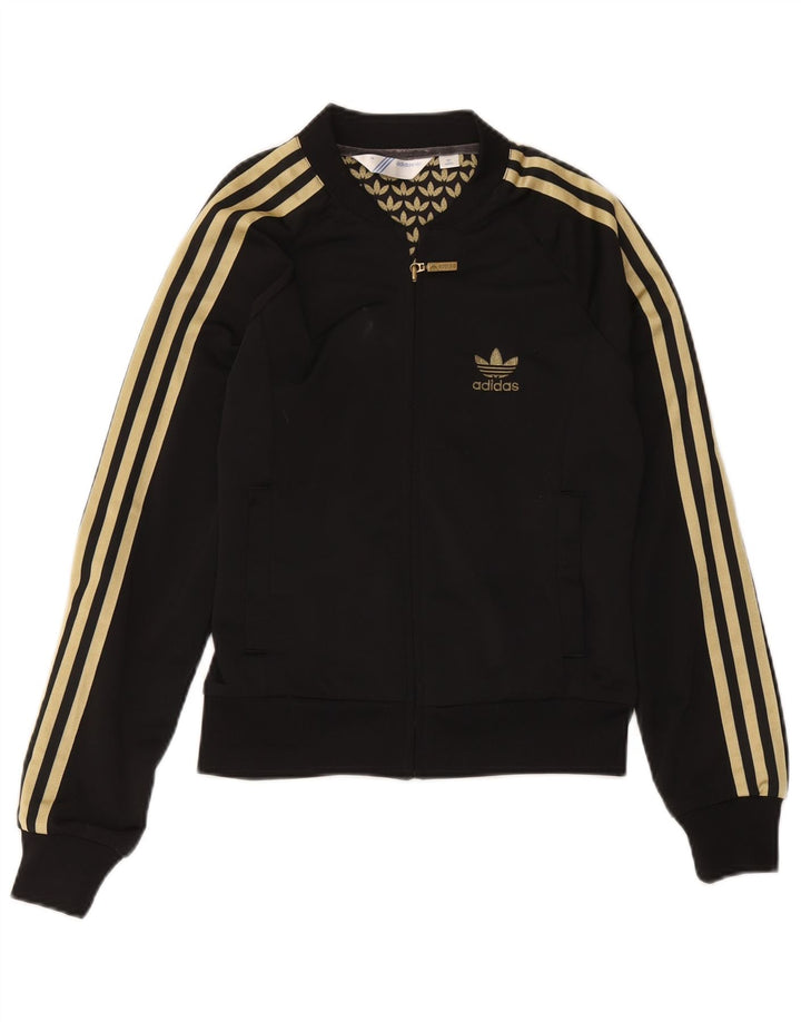Adidas Womens Crop Graphic Tracksuit Top Jacket EU 38 Medium Black