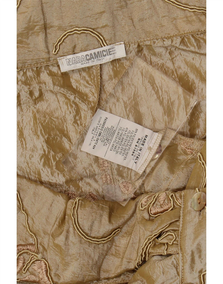 Naracamicie Womens Crop Shirt Blouse UK 12 Medium Beige Floral Polyester