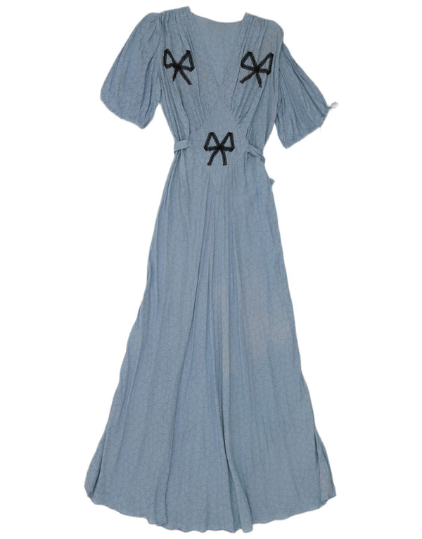 Vintage Womens Maxi Dress UK 12 Medium Blue Floral