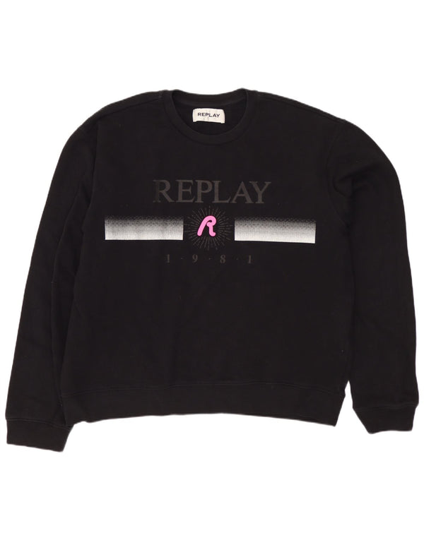 Replay Womens Graphic Sweatshirt Jumper UK 22 3XL Black Cotton