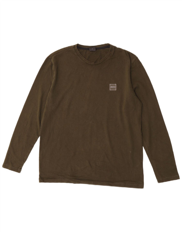 Hugo Boss Mens Top Long Sleeve Medium Khaki Cotton