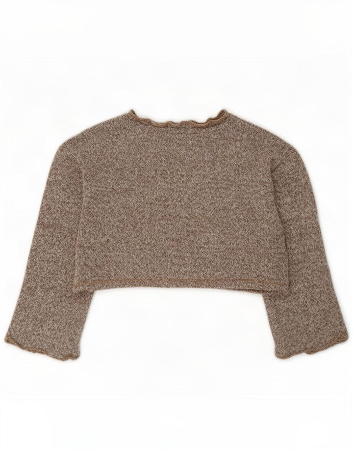 Zara Womens Crop Oversized Top Long Sleeve UK 10 Small Brown Polyester