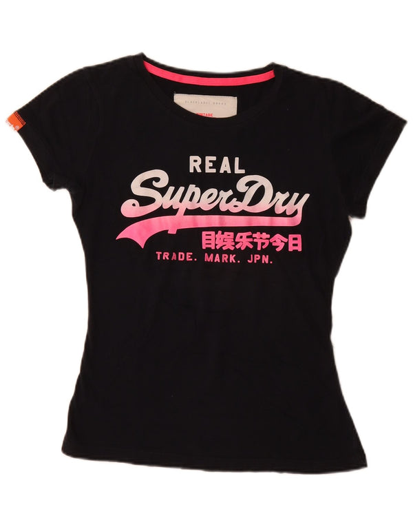 Superdry Womens Graphic T-Shirt Top UK 6 XS Black Cotton