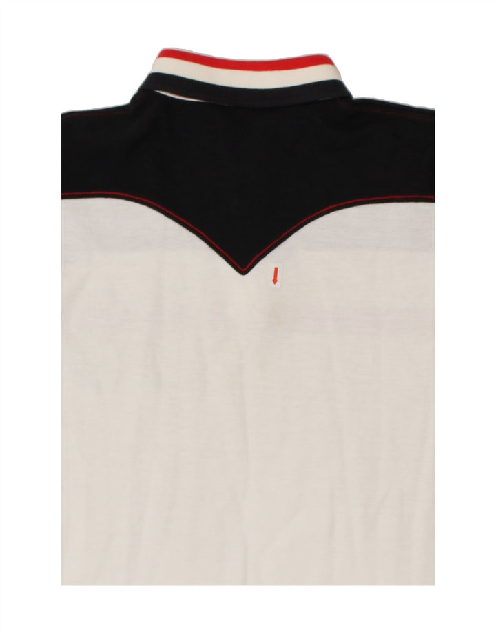 LEVI'S Boys Graphic Polo Shirt 12-13 Years Medium White Colourblock Cotton Vintage Levi's and Second-Hand Levi's from Messina Hembry 