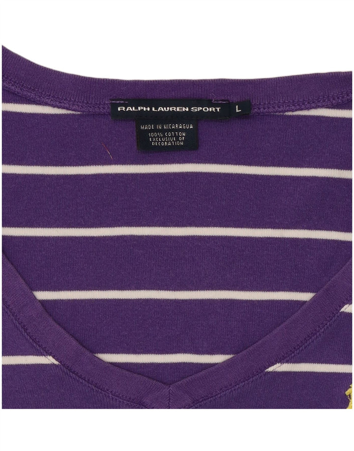 RALPH LAUREN Womens T-Shirt Top UK 14 Large Purple Striped Cotton
