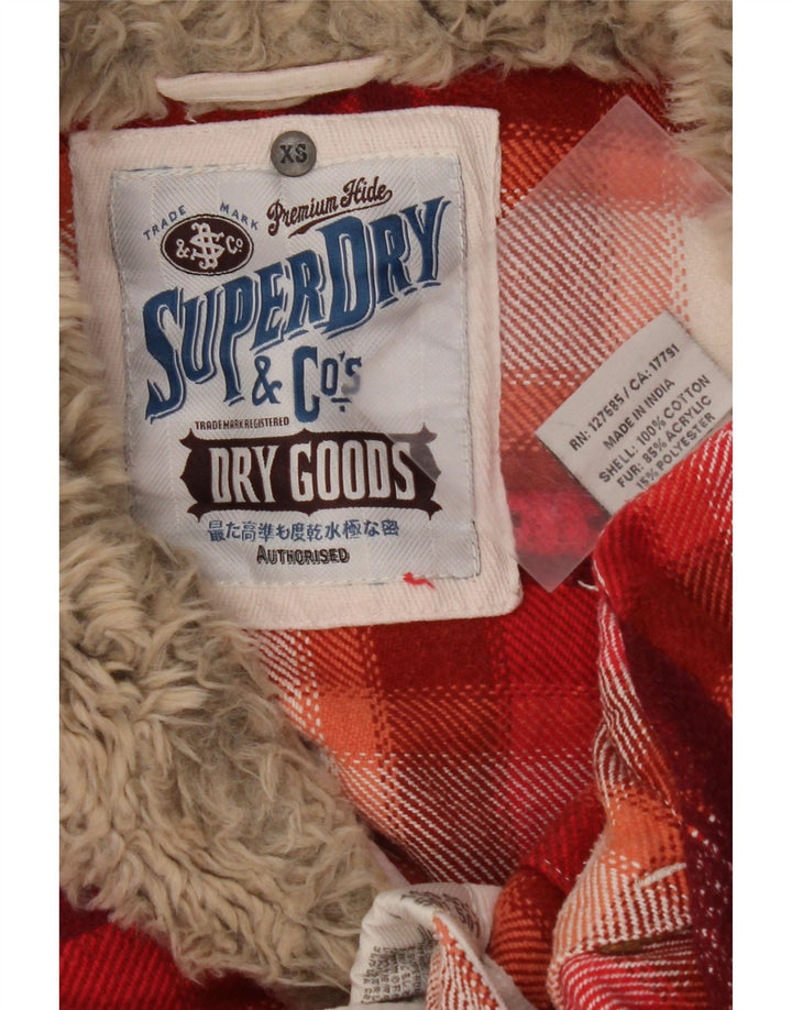 SUPERDRY Womens Flannel Shirt UK 6 XS Red Plaid Cotton
