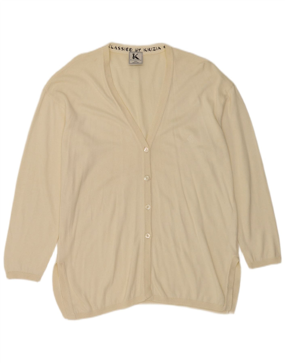 Krizia Womens Oversized Cardigan Sweater UK 18 XL Off White Cotton