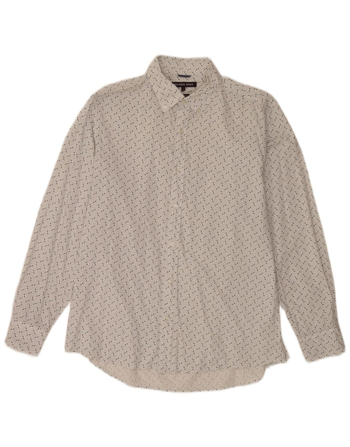Michael Kors Mens Abstract Pattern Shirt Large White Cotton