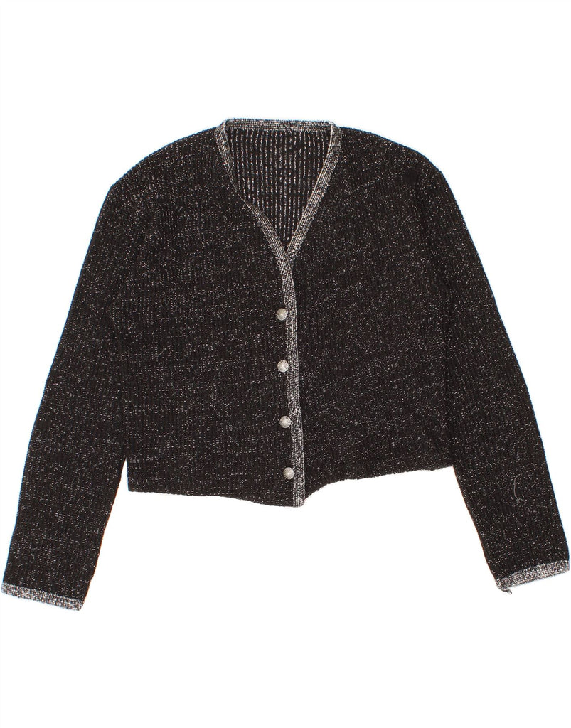 VINTAGE Womens Crop Cardigan Sweater UK 12 Medium Black Flecked Vintage Vintage and Second-Hand Vintage from Messina Hembry 