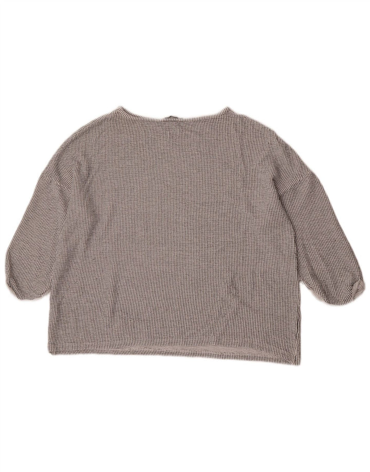 Zara Womens 3/4 Sleeve Oversized Blouse Top UK 14 Medium Grey Striped