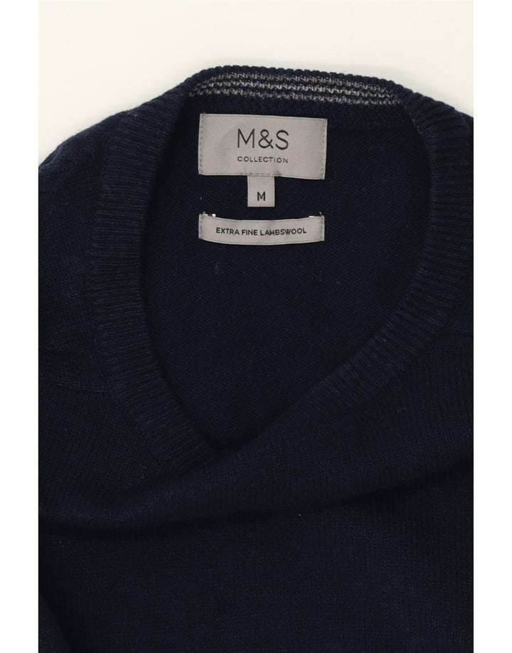 Marks & Spencer Mens Crew Neck Jumper Sweater Medium Navy Blue Lambswool