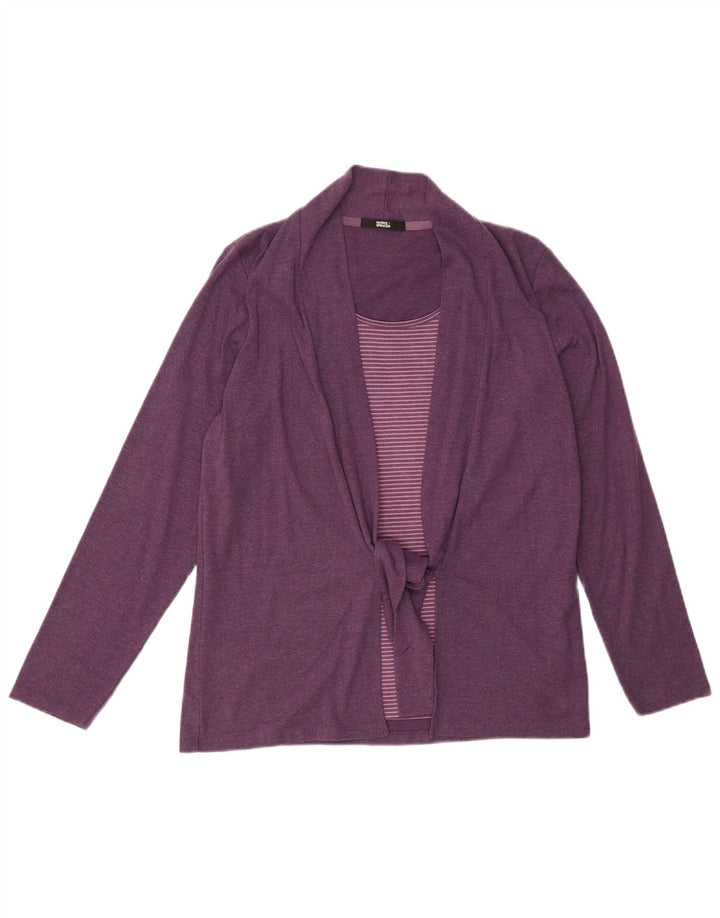 MARKS & SPENCER Womens Front Tie Cardigan Top UK 14 Large  Purple Striped