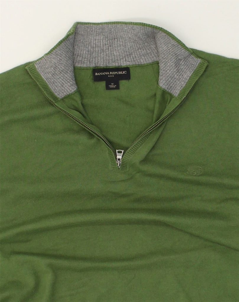 BANANA REPUBLIC Mens Zip Neck Jumper Sweater Medium Green Cotton | Vintage Banana Republic | Thrift | Second-Hand Banana Republic | Used Clothing | Messina Hembry 