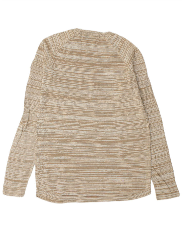 G-Star Mens Crew Neck Jumper Sweater Small Beige Striped Cotton