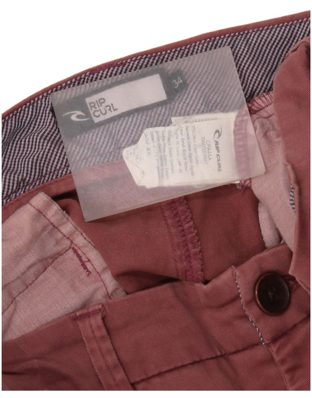 Rip Curl Mens Slim Chino Trousers W34 L30 Maroon Cotton