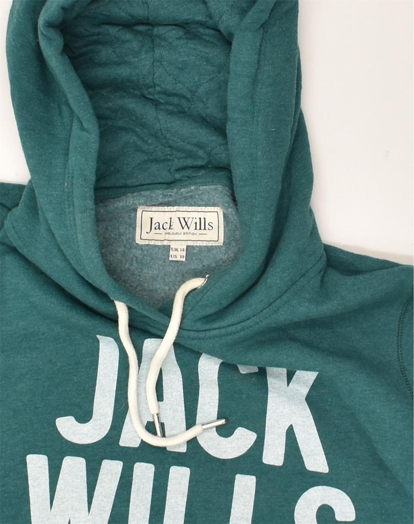 JACK WILLS Womens Loose Fit Graphic Hoodie Jumper UK 14 Large Green Cotton | Vintage Jack Wills | Thrift | Second-Hand Jack Wills | Used Clothing | Messina Hembry 