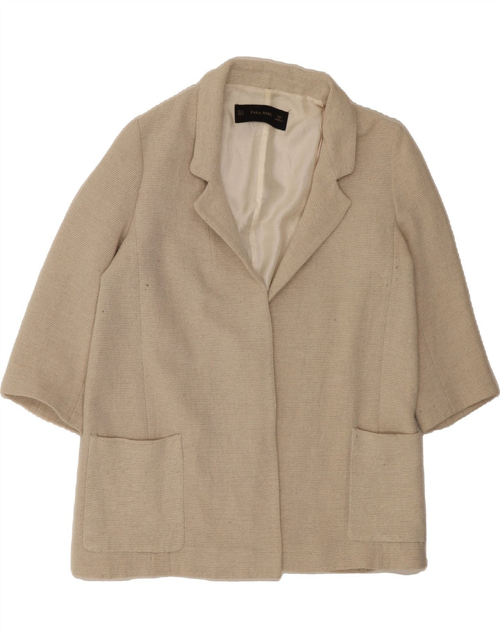 ZARA Womens Open 3/4 Sleeve Blazer Jacket UK 14 Medium Beige Viscose Vintage Zara and Second-Hand Zara from Messina Hembry 